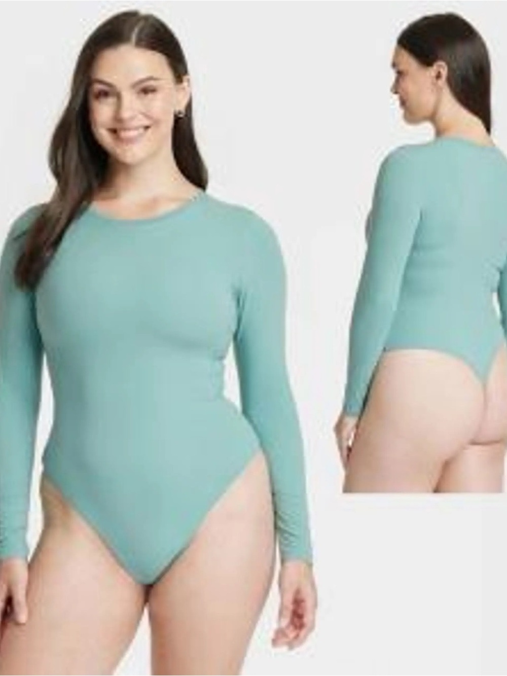 Auden Long-Sleeve Scoop Neck Bodysuit in Seafoam Green